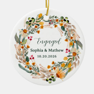 Rustic Wildflower Engagement 2026 Ceramic Ornament