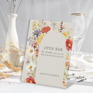 Rustic Wildflower Floral Arch Open Bar Wedding Pedestal Sign