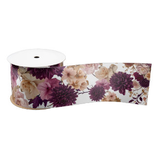 Rustic Wildflower Floral Burgundy & Blush Wedding Satin Ribbon
