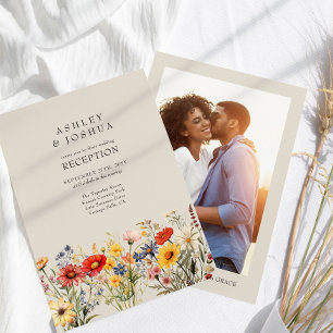 Rustic Wildflower Floral Photo Wedding Reception Invitation