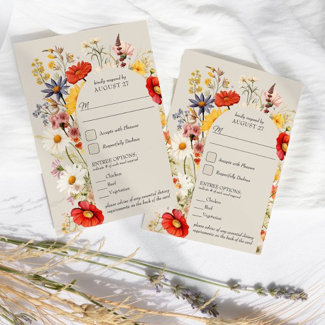 Rustic Wildflower Floral Wedding and Entree Option RSVP Card (Wedding RSVP with entree options from Rustic Wildflower Wedding Collection by Darling & May
)