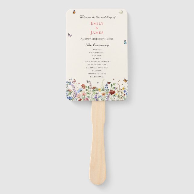 Rustic Wildflower Floral Wedding Hand Fan (Front)