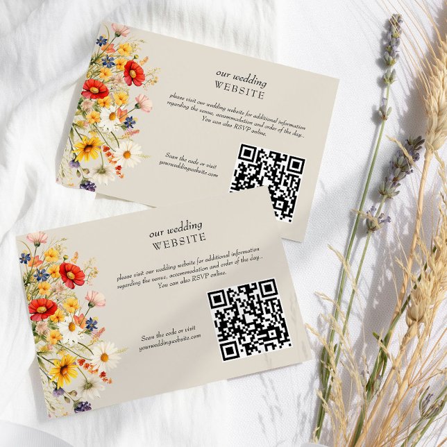 Rustic Wildflower Floral Wedding Website QR Code Enclosure Card (Wedding Website QR Code enclosure card from Rustic Wildflower Wedding Collection by Darling & May)