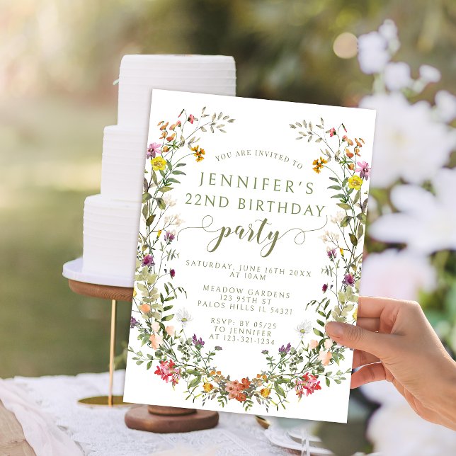 Rustic Wildflower Floral Wreath Adult Birthday Invitation (Creator Uploaded)