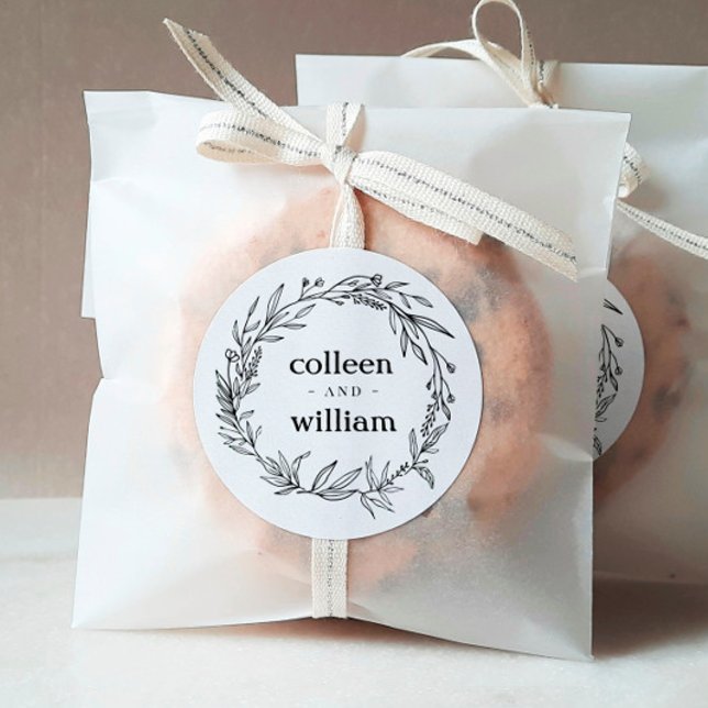 Rustic Wildflower Folk Wedding Classic Round Sticker (Creator Uploaded)