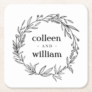 Rustic Wildflower Folk Wedding Square Paper Coaster