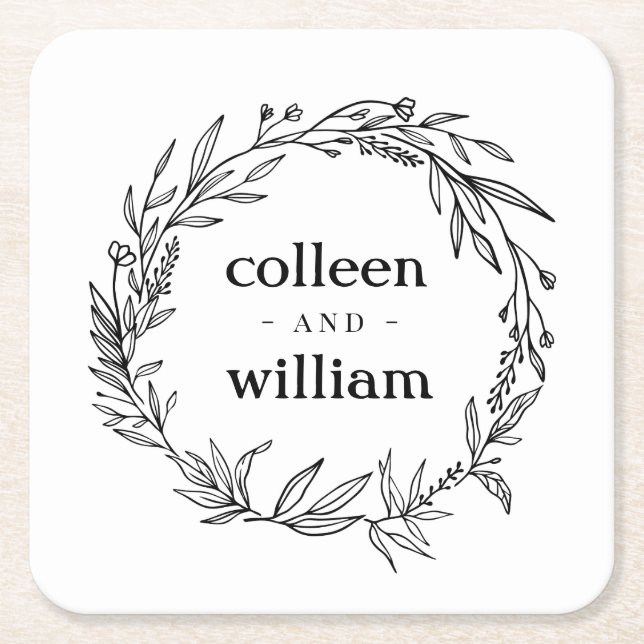 Rustic Wildflower Folk Wedding Square Paper Coaster (Front)