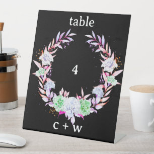 Rustic Wildflower Folk Wreath Wedding Table Number Pedestal Sign