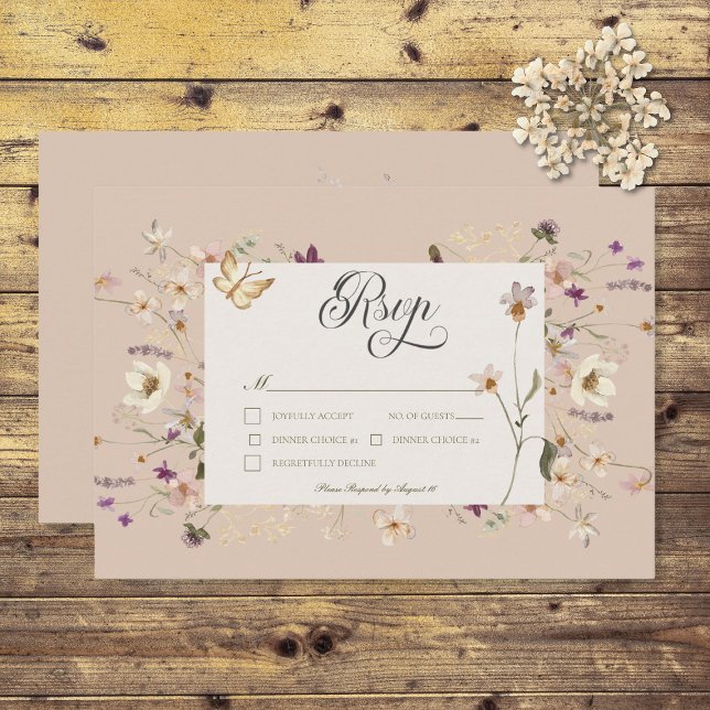 Rustic Wildflower Frame Blush Pink RSVP Card (Creator Uploaded)