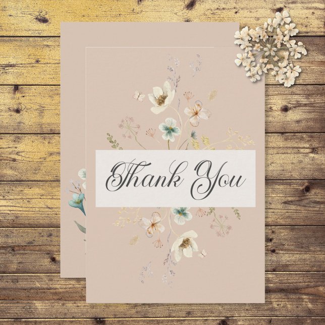 Rustic Wildflower Frame Blush Pink Wedding Thank You Card (Creator Uploaded)