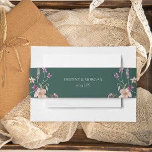 Rustic Wildflower Frame Emerald Green Wedding Invitation Belly Band