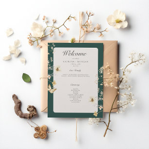 Rustic Wildflower Frame Emerald Green Wedding Program
