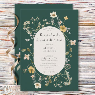 Rustic Wildflower Frame Green Bridal Luncheon Invitation