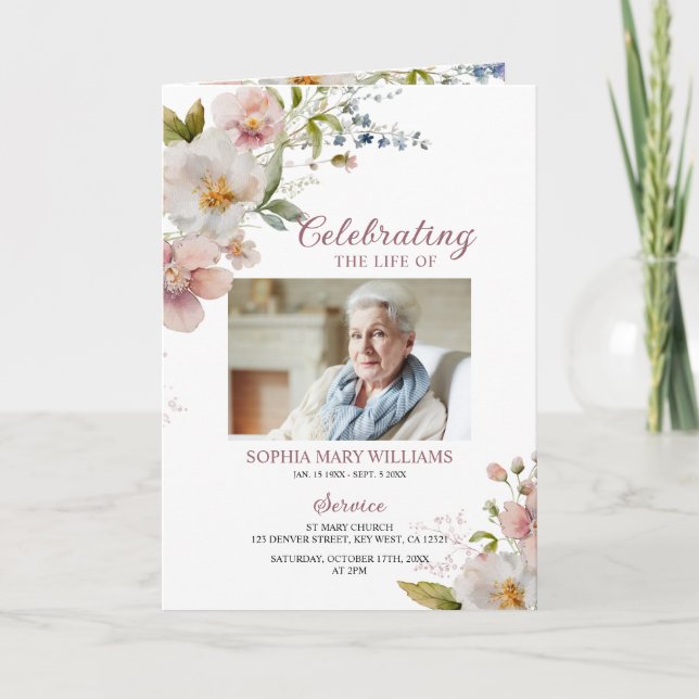 Rustic Wildflower Funeral Order of Service Program (Front)