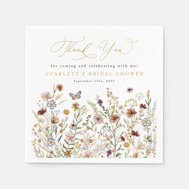 Rustic Wildflower Garden Floral Bridal Shower Napkin (Front)