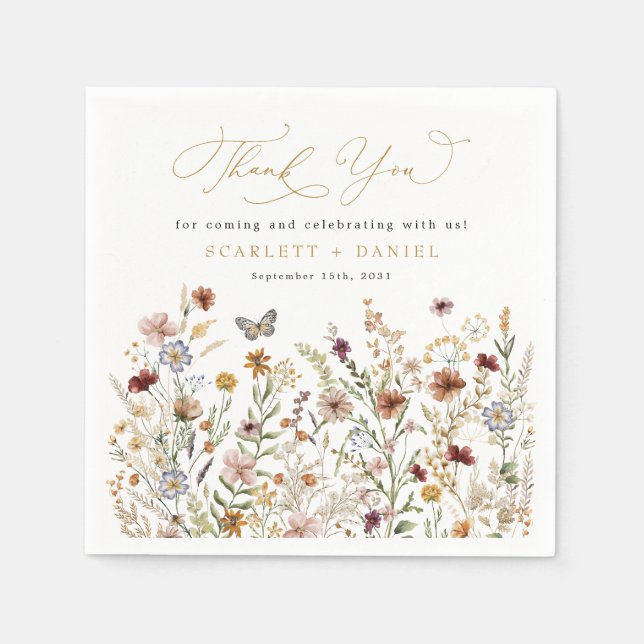 Rustic Wildflower Garden Floral Wedding Thank You Napkin (Front)