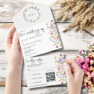 Rustic Wildflower Garden Wedding RSVP & QR Code All In One Invitation