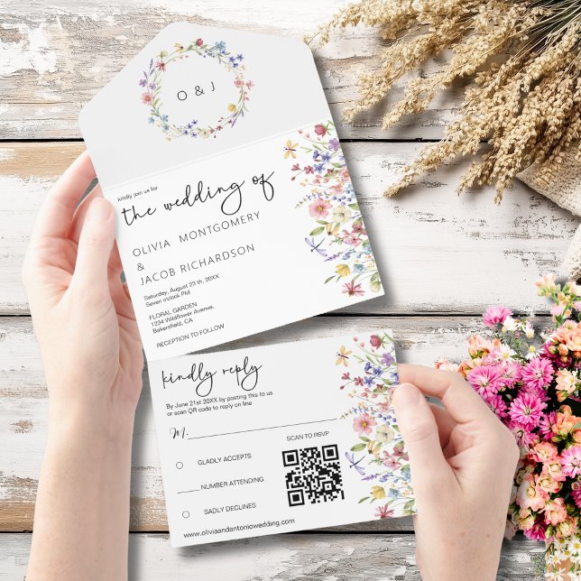  Rustic Wildflower Garden Wedding RSVP & QR Code All In One Invitation (Creator Uploaded)