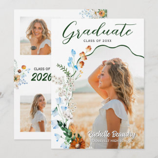 Rustic Wildflower Graduation Wavy Arch Photo Party Invitation