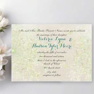 Rustic Wildflower Green and Teal Queen Annes Lace Invitation