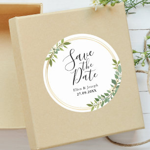 Rustic Wildflower Green Wedding Save The Date Classic Round Sticker