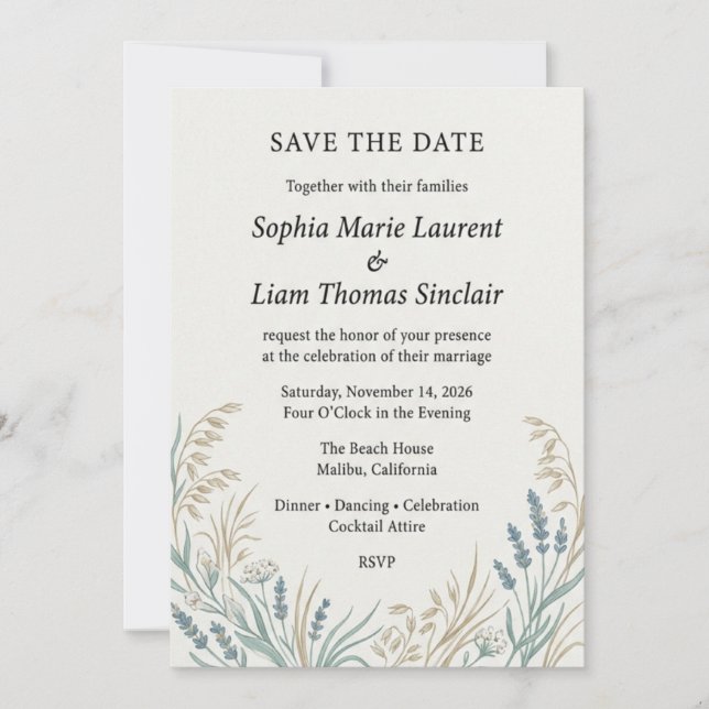 Rustic Wildflower & Greenery Save the Date Invitation (Front)