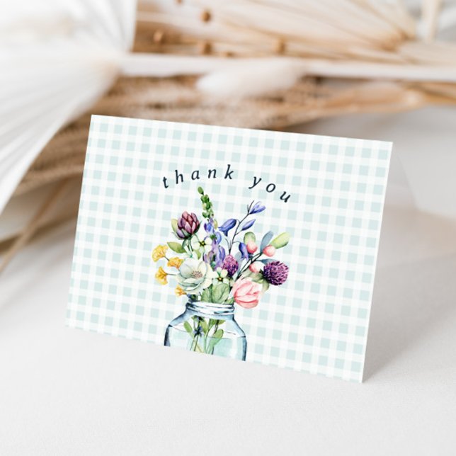 Rustic Wildflower Mason Jar Baby Boy Shower Thank You Card (Creator Uploaded)