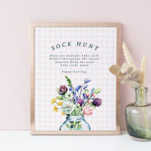 Rustic Wildflower Mason Jar Baby Sock Hunt Game Poster