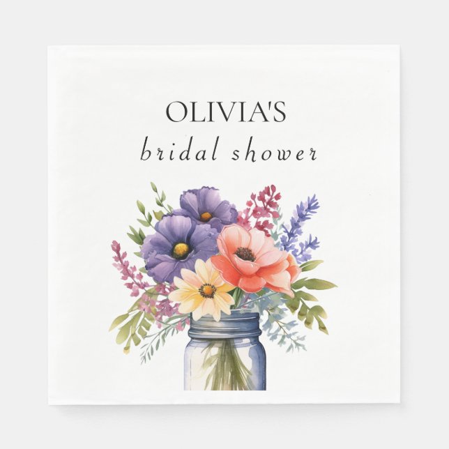 Rustic Wildflower Mason Jar Bridal Shower Paper Napkin (Front)
