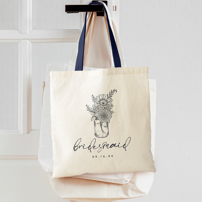 Rustic Wildflower Mason Jar Calligraphy Bridesmaid Tote Bag (Rustic Wildflower Mason Jar Calligraphy Bridesmaid Tote Bag)