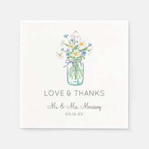 Rustic Wildflower Mason Jar Love and Thanks Napkin