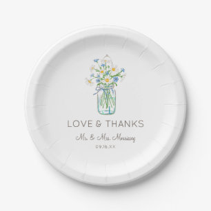 Rustic Wildflower Mason Jar Love and Thanks Paper Plate
