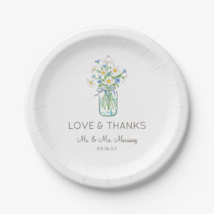 Rustic Wildflower Mason Jar Love and Thanks Paper Plate