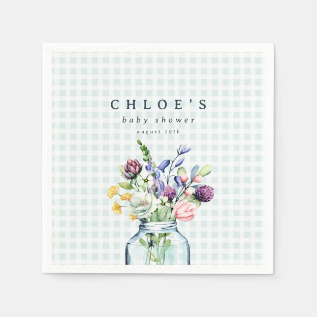 Rustic Wildflower Mason Jar Picnic Baby Shower Napkin (Front)