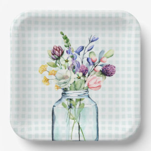 Rustic Wildflower Mason Jar Picnic Baby Shower Paper Plate