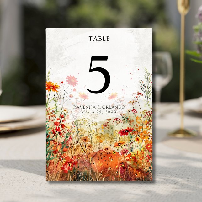 Rustic Wildflower Meadow Fall Wedding Table Number (Creator Uploaded)