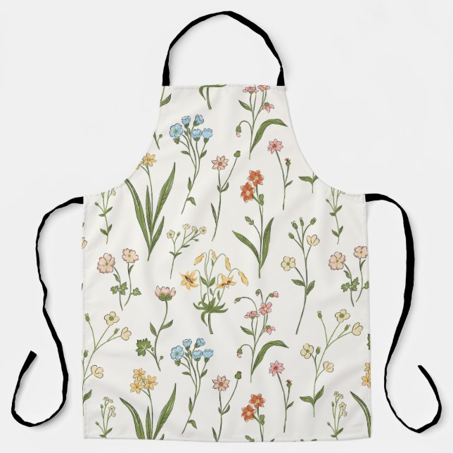 Rustic Wildflower Meadow Hand Drawn Multicolored Apron (Front)