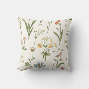 Rustic Wildflower Meadow Hand Drawn Multicolored Cushion