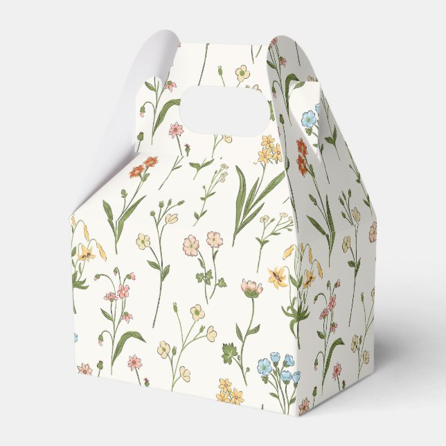 Rustic Wildflower Meadow Hand Drawn Multicolored Favour Box (Front Side)