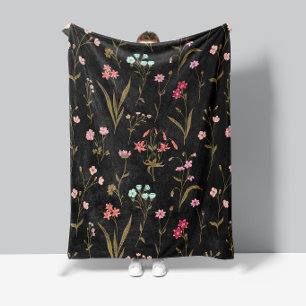 Rustic Wildflower Meadow Hand Drawn Multicolored Fleece Blanket