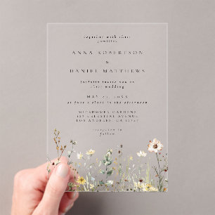 Rustic Wildflower Meadow Wedding Acrylic Invitations