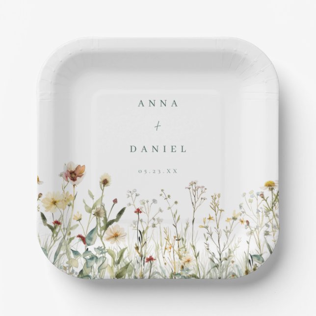 Rustic Wildflower Meadow Wedding Paper Plate (Front)