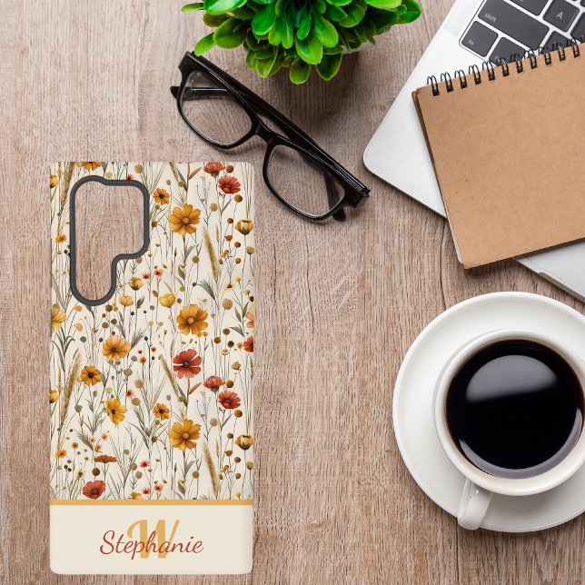 Rustic Wildflower Monogram - Boho Floral Pattern Samsung Galaxy S22 Ultra Case (Creator Uploaded)