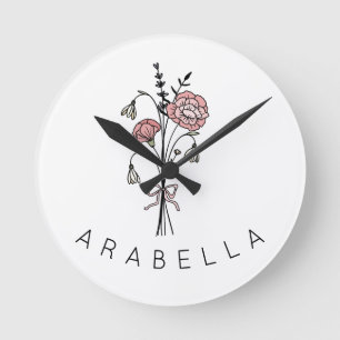 Rustic Wildflower Name Round Clock