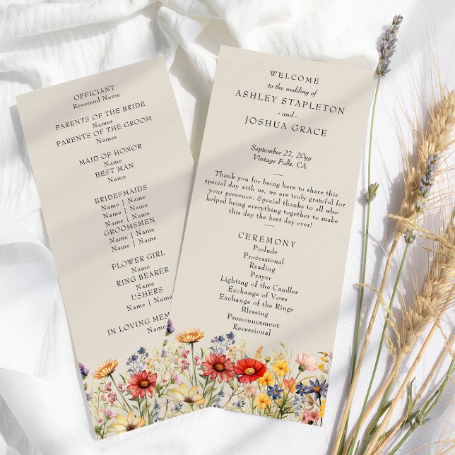 Rustic Wildflower Neutral Floral Wedding Program (Wedding Programs from the Rustic Wildflower Wedding Collection by Darling & May)
