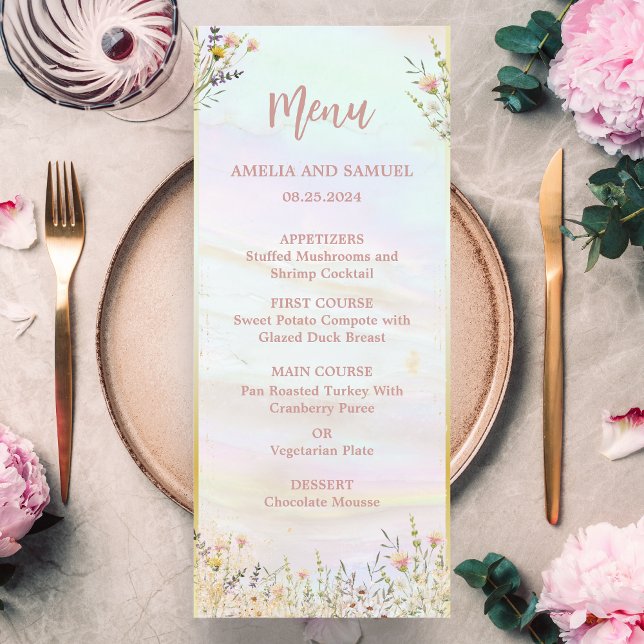 Rustic Wildflower Pastel Garden Wedding Menu (Creator Uploaded)