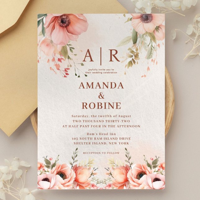 Rustic Wildflower Peach Wedding Invitation (Creator Uploaded)