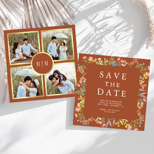 Rustic Wildflower Photo Collage Terracotta Wedding Save The Date