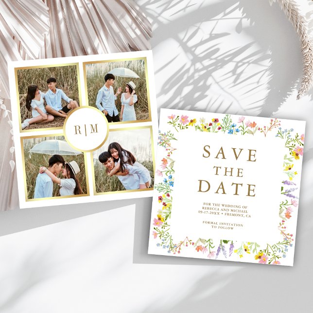 Rustic Wildflower Photo Collage Wedding Save The Date (Creator Uploaded)
