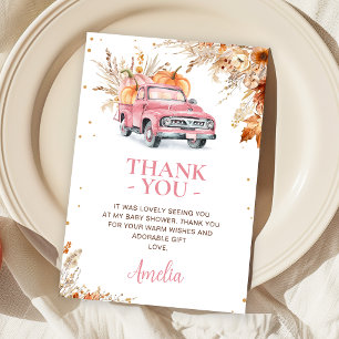 Rustic Wildflower Pink Pumpkin Truck Baby Shower  Thank You Card